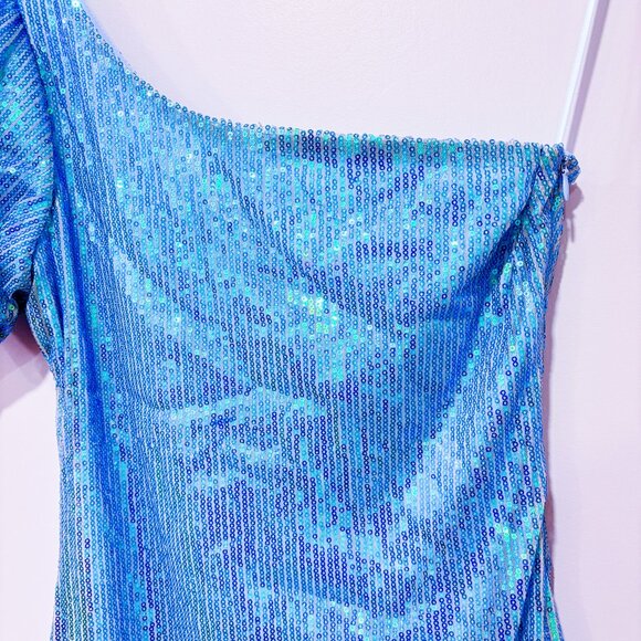 SUPERDOWN Blue One-Shoulder Sequin Mini Party Dress | Medium * - Picture 4 of 8